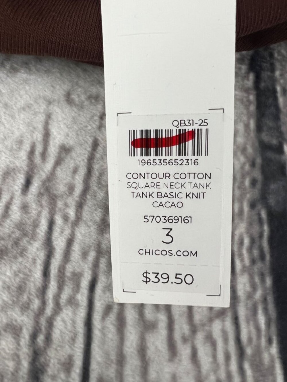 Chico's size 3 (XL) Contour Cotton Square Neck Tank Top Brown NWT - Picture 6 of 6